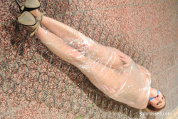 Wrapped-in-plastic-cleavegagged-titgrabbed