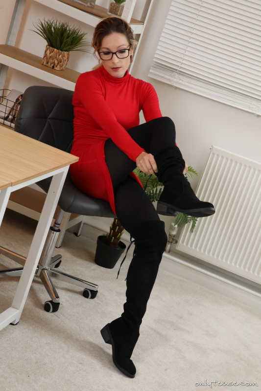 Secretary Red Minidress Black Tights