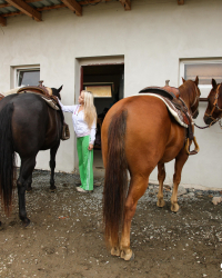 Busty horse riding girl masturbating