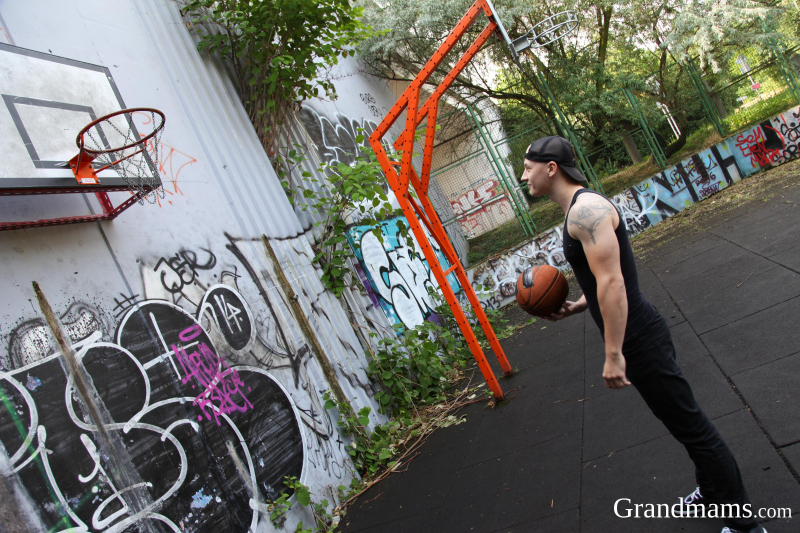 Granny enjoys public sex at the basketball court