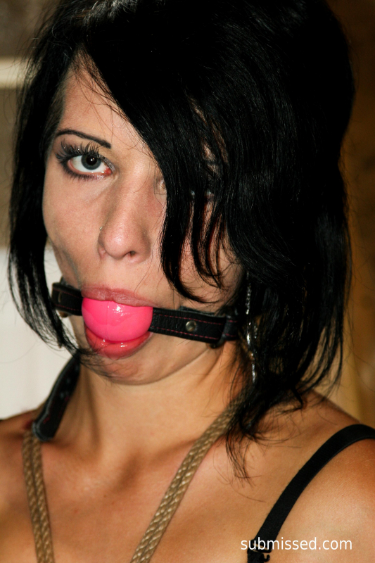 Lucy on a string bound up tight ballgagged