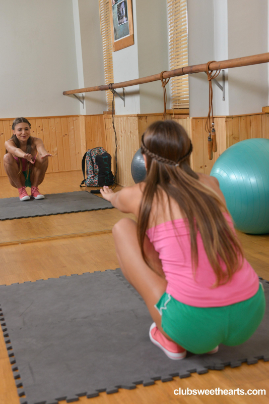 Cute sporty teen masturbating at the gym