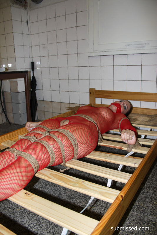 Cindy in the butchery bound to the bed